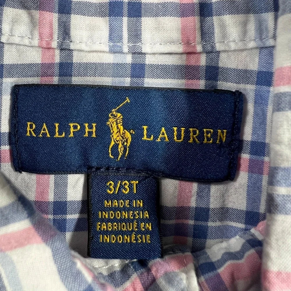 Ralph Lauren Shirt Size 3T White Plaid Long Sleeve Button‎ Down Sunday Dress